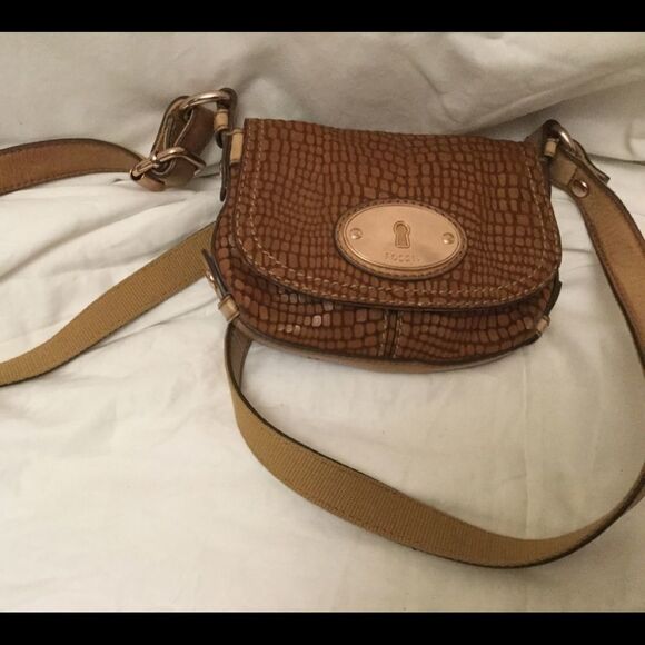 Fossil Crossbody Bag Brown Crocodile Embossed - Picture 5 of 9